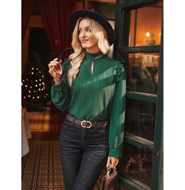 Fashion Tops Long Sleeve Autumn Open-hole Neckline Decoration - XdropX