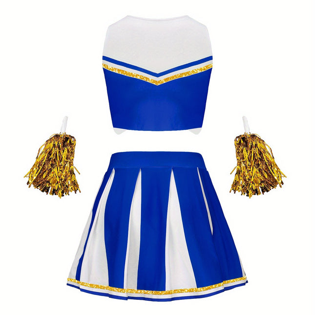 Gouden Gestreepte Cheerleading Outfit Lente Zomer Dames Casual Kleding Vakantie Verkleedkostuum Performance Kostuum - XdropX