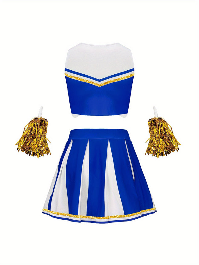 Gouden Gestreepte Cheerleading Outfit Lente Zomer Dames Casual Kleding Vakantie Verkleedkostuum Performance Kostuum - XdropX