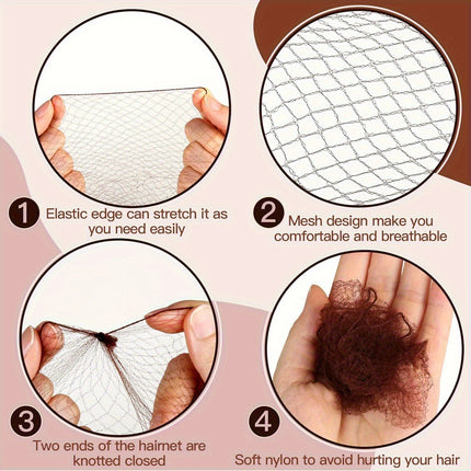 50-delige Haaraccessoireset: 25 Onzichtbare Mesh Haarnetjes en 25 U-vormige Haarclips, Geschikt voor Vrouwen, Balletproducties en Dans. Haarnet - 50,8 cm, Haarclip - 6,1 cm. Vakantiecadeau, Stijlvol voor op Reis