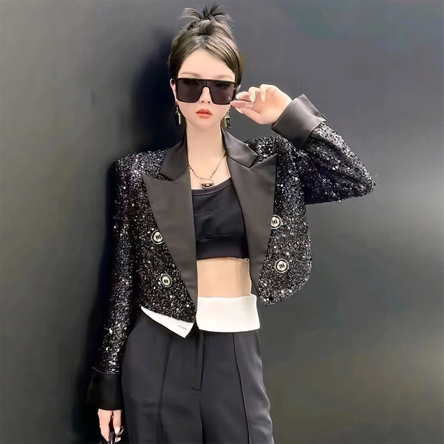 Cropped Chanel-style Blazer With A Sequined Cardigan And Long Sleeves - XdropX