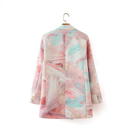 Graffiti Printing Double Breasted Blazer For Women