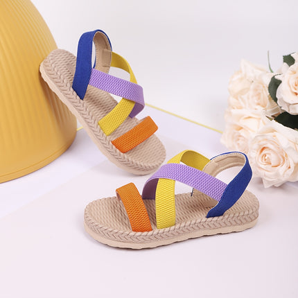 Meisjessandalen, Nieuwe Zomerse Stijl met Kleurrijke Bandjes, Schattige Elastische Band, Comfortabele Dikke Zool, Veelzijdige en Modieuze Plattegrond Sandalen met een Trendy Ontwerp, Geschikt voor Zomerkleding door Meisjes van 2-14 Jaar, Nieuwe Zomerse S