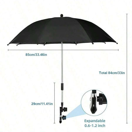 Nieuwe strandstoelparasol met zonbescherming, draagbare zonneschermparasol met clip, 360° draaibaar en in hoogte verstelbaar, biedt warmte-isolatie en zonbescherming, ideaal voor kamperen, strandstoelen, golfkarretjes