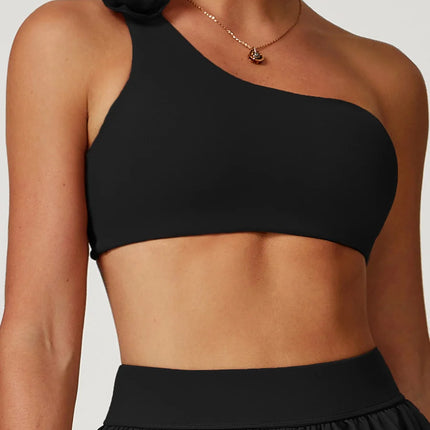 Detachable Rose Asymmetrical Sports Bra-6