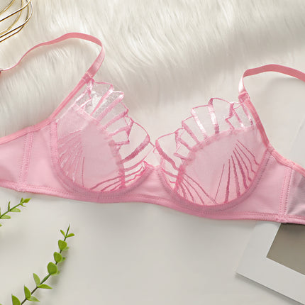 Lace Mesh Embroidered Lingerie, Transparent Ultra-thin Bra For Large Busts, Women's Underwear Set, Push-up Sexy Bra