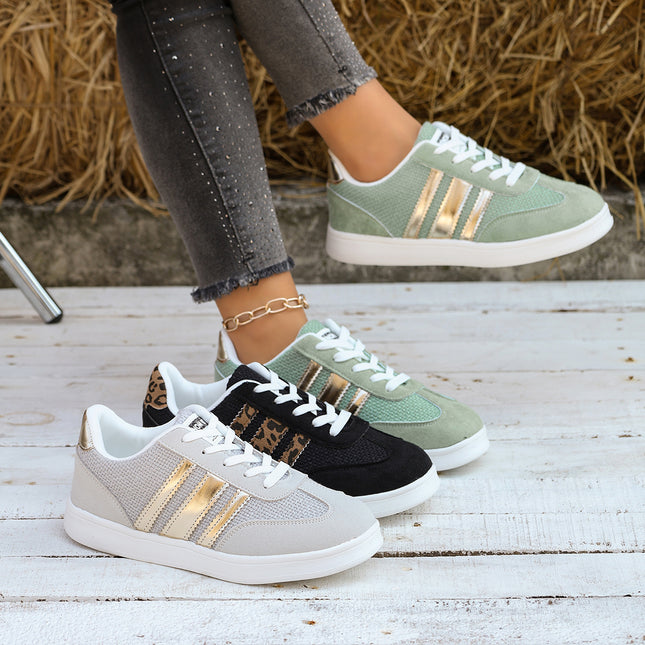 Damesmode Trendy 3-streep Multicolor Casual Atletische Platte Schoenen, Vetersluiting Effen Ademend Niet-Stuffy, Alle Seizoenen Draagbaar, Exquise Modieuze Praktische Vakantie Cadeau, Geschikt voor Sport Wandelen Vrije Tijd Reizen Multi-Scene Veelzijdig, - XdropX