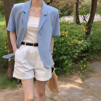 Single-breasted Two-button Relaxed-fit Versatile Casual Short-sleeve Blazer