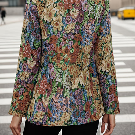 Women's Floral Print Blazer Jacket - Elegant Loose Fit Mid-Length Long Sleeve Single-Button Closure