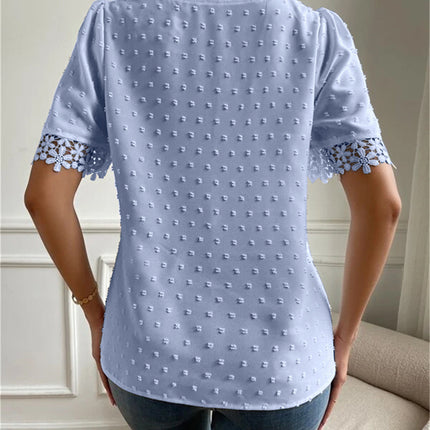 Floral Lace Short Sleeve Shirt Summer Fashion V-Neck Tops Women's Clothing