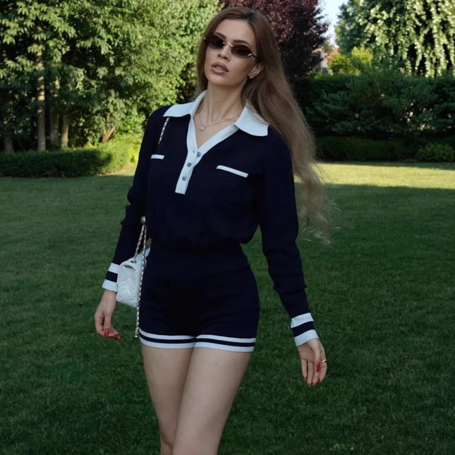 Women's Casual Sports Striped Sweater Shorts Set - XdropX