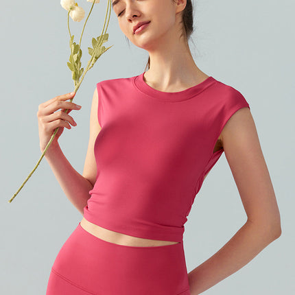 Sculpted Backless Yoga Tee with Built-In Padding-0