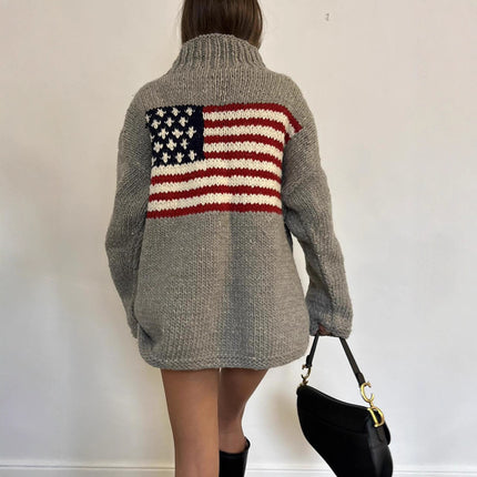Womens Casual Loose-fitting Crew-neck Long-sleeve Knit Sweater