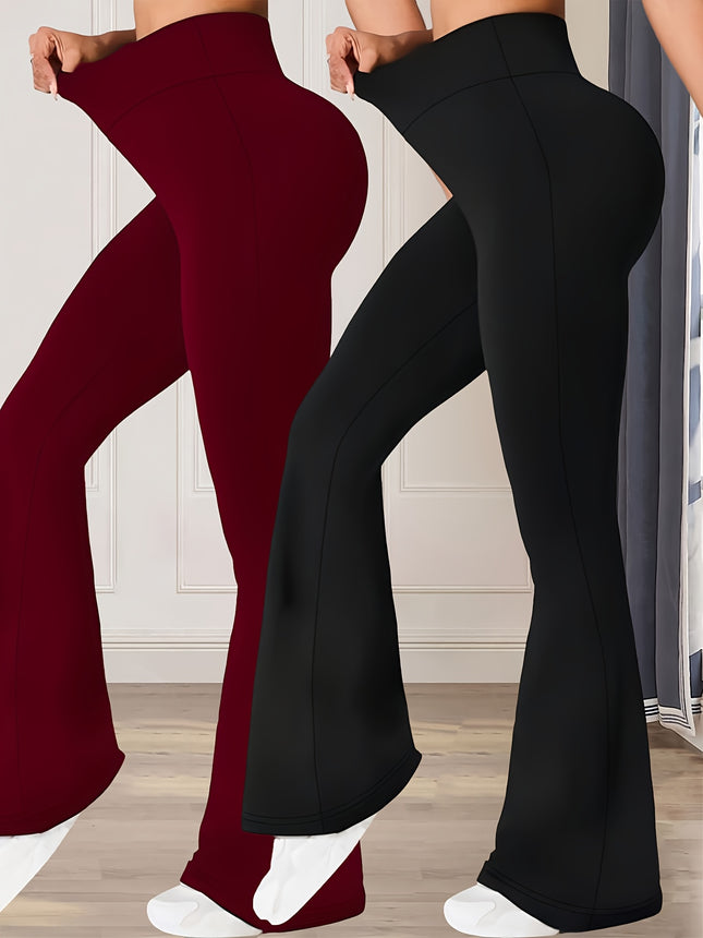 Tweedelige set - Dames High-Waisted Tummy-Control Uitlopende Broek, Slim-Fit Stretch Comfortabele Casual Broek, Geschikt voor Dansen En, Casual Leggings voor Buiten