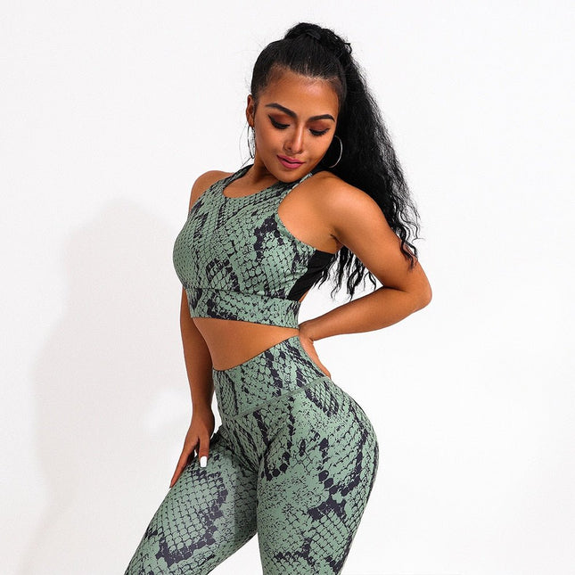 2 Piece Sexy Snake Print Yoga Set Women Workout Gym Bras Sport Fitness Leggings Ropa Deportivas Mujer Running Ladies Suit-0
