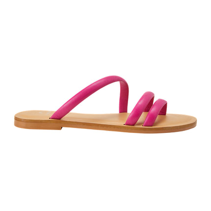 Flache Kalbsledersandalen – minimalistische Damenpantoletten mit drei Riemen