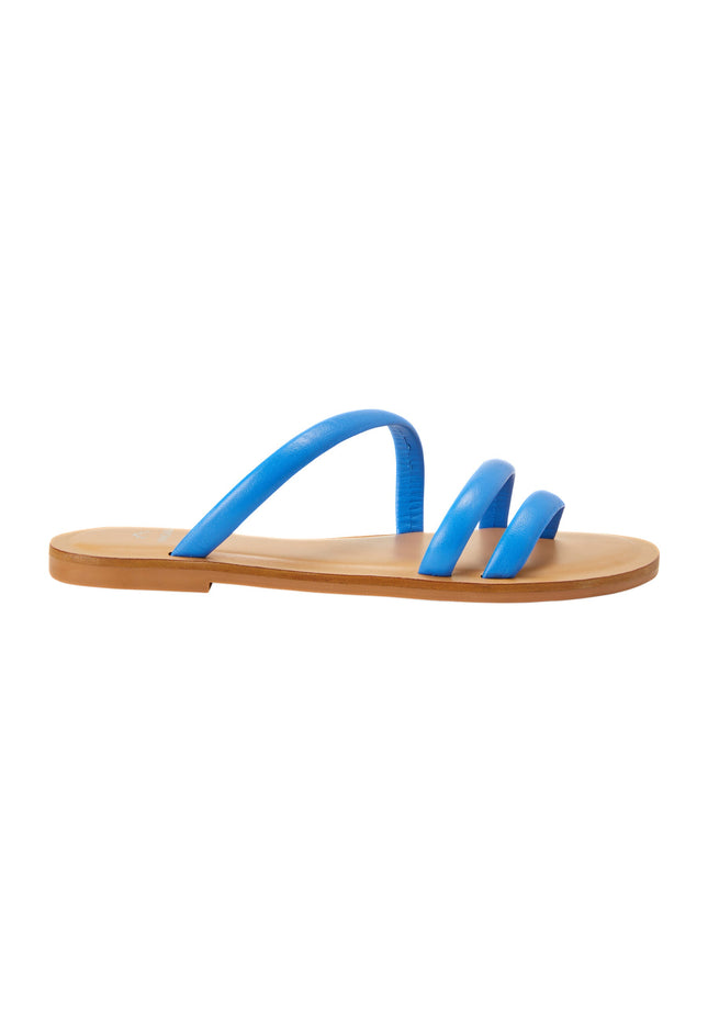 platte sandalen van kalfsleer – minimalistische damesslippers met drie bandjes