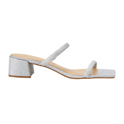 Silver Glitter Mules Maiate – Women’s 4 cm Low Block Heel Slip-On Sandals-0