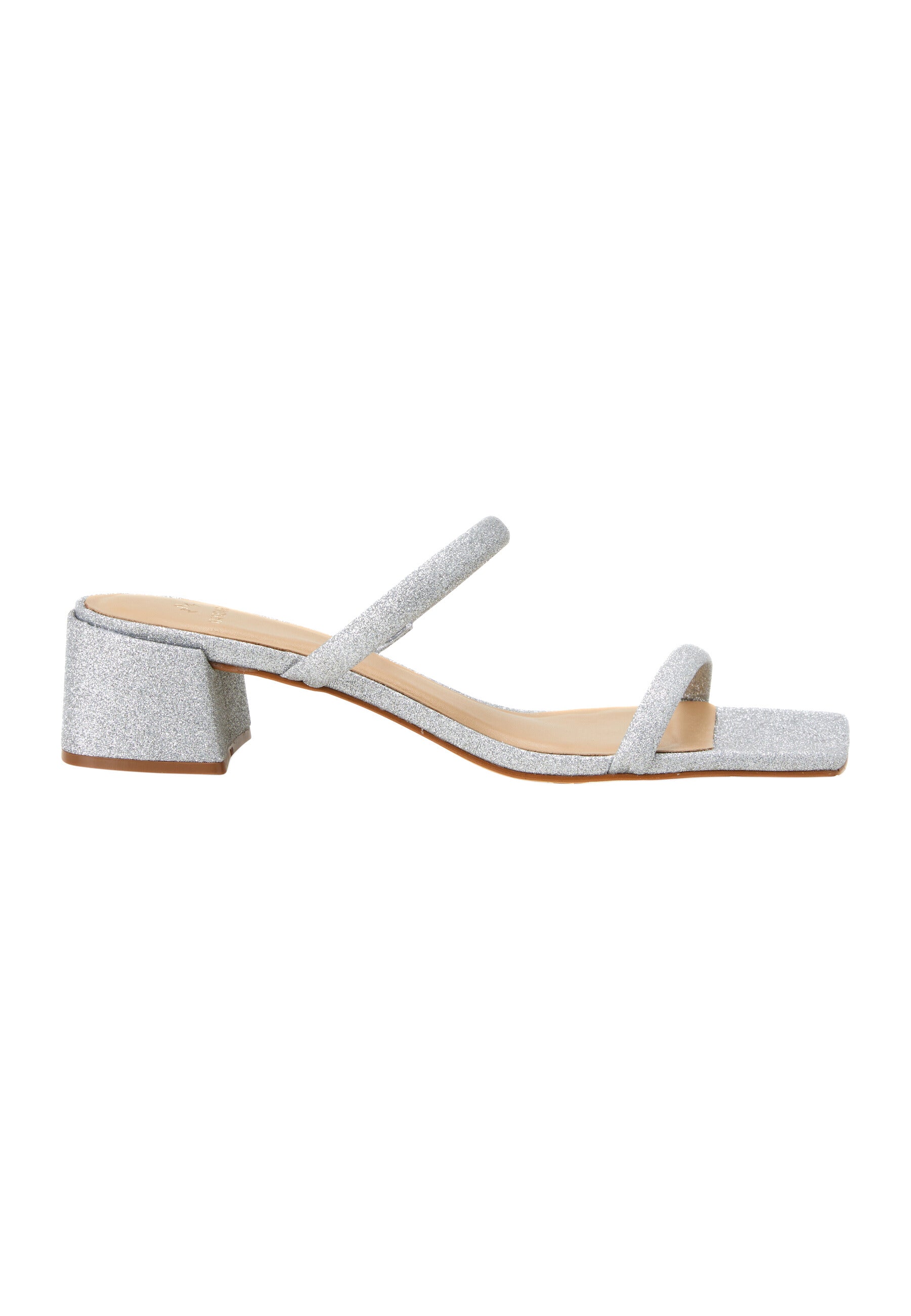 Silver Glitter Mules Maiate – Women’s 4 cm Low Block Heel Slip-On Sandals-0
