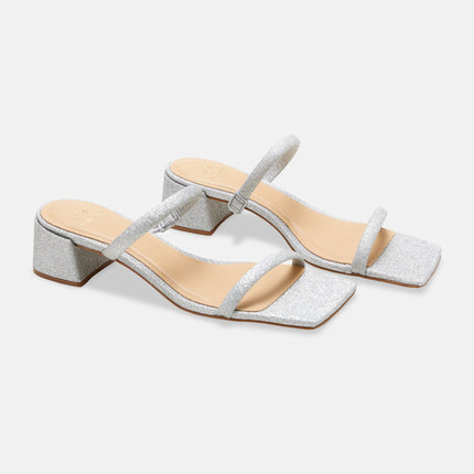 Silver Glitter Mules Maiate – Women’s 4 cm Low Block Heel Slip-On Sandals-2