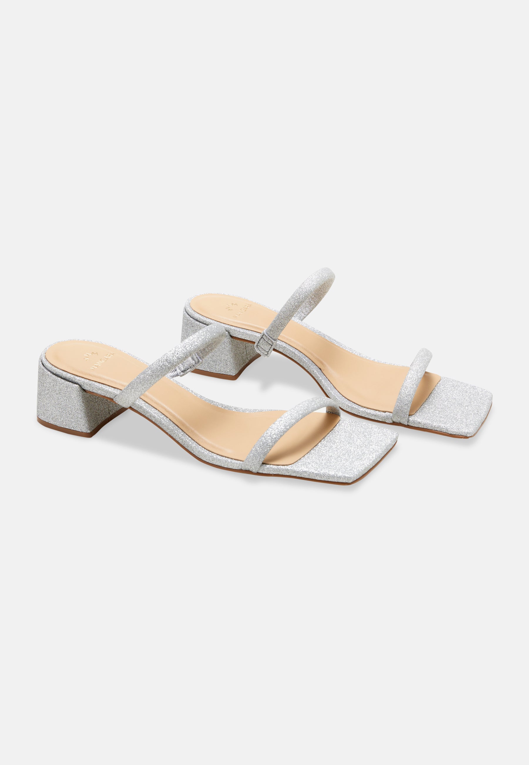 Silver Glitter Mules Maiate – Women’s 4 cm Low Block Heel Slip-On Sandals-2