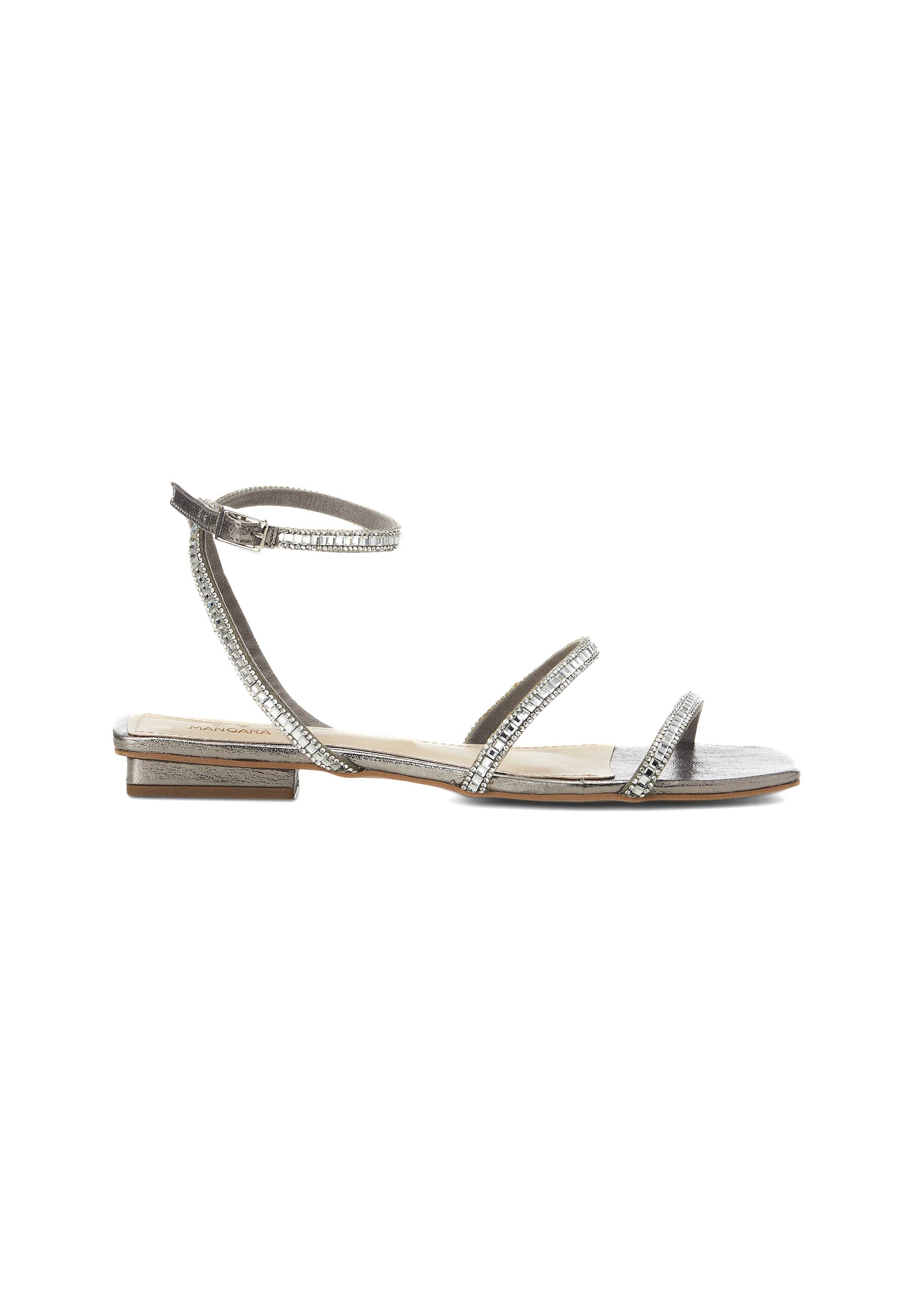 Silver Leather Flat Sandals – Handcrafted with Crystal Straps-4