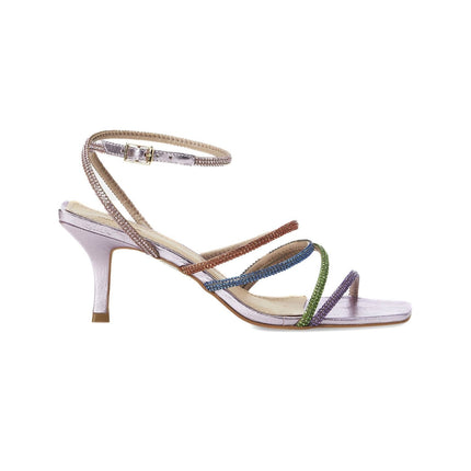 Multicolor Crystal Leather Sandals – 8 cm Heeled Strappy Design-0