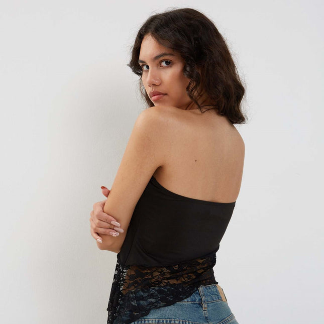 Women's Mesh Lace Top Spring Sexy Black Knitted Top - XdropX