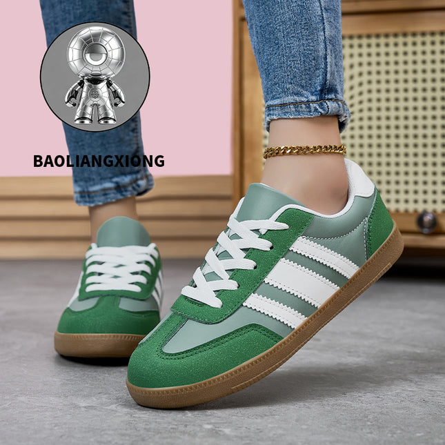 Retro Matcha Groene Schoenen, Patchwork Casual Sneakers, en Slijtvaste Platte Sportschoenen, Trendy Stijl voor Studenten, Dameschoenen - XdropX