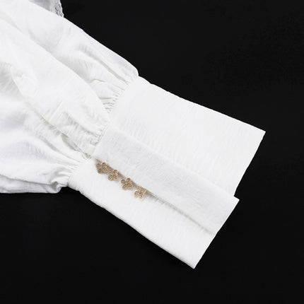 Square Neck Tie-up Lace-trimmed Crop Shirt