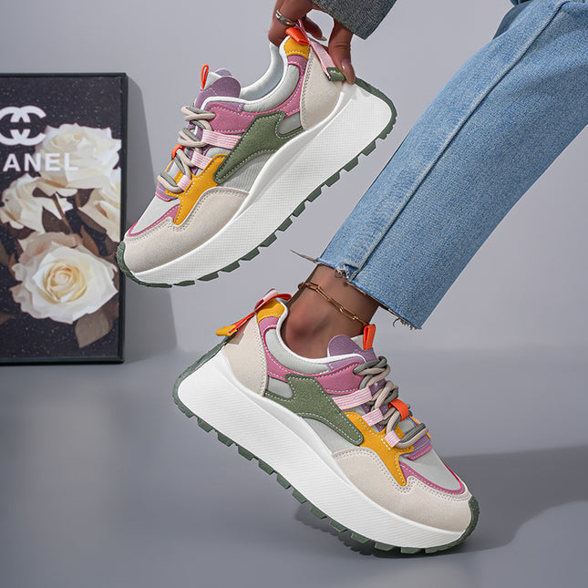 Dames Retro Color-Block Patchwork Platform Sneakers met Webbing - Stijlvol & Veelzijdig voor Lente/Zomer Dates & Woon-werkverkeer - XdropX