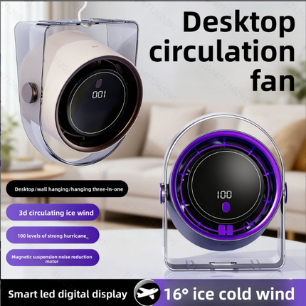 Summer New Circulating Fan, Multi-speed Adjustment, Wall & Desktop Dual Use, USB Rechargeable Mini Fan With Digital Display, High Power Cooling Fan For Home & Office