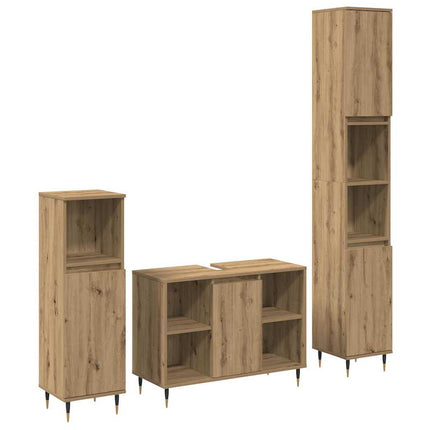3-Delige Badkamermeubelset Bewerkt Hout Eikenkleur - XdropX