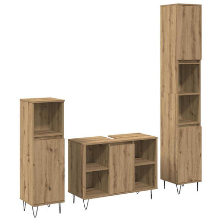 3-Delige Badkamermeubelset Bewerkt Hout Eikenkleur - XdropX