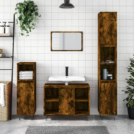 3-Delige Badkamermeubelset Bewerkt Hout Eikenkleur - XdropX