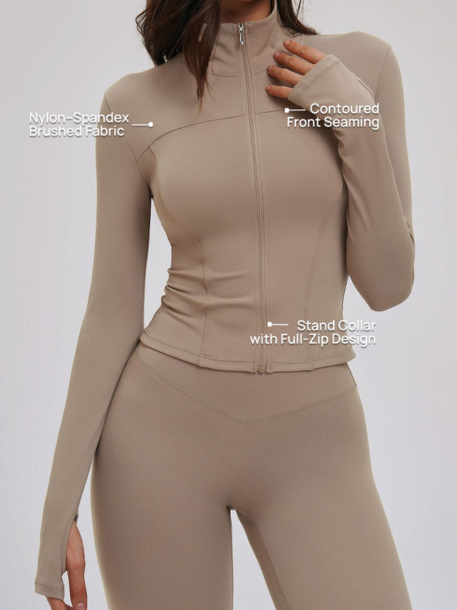 Brushed Stand-Collar Full-Zip Yoga Jacket-1