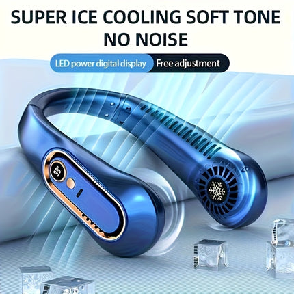 Bladloze Nekventilator, USB Oplaadbare Draagbare Mini Sportventilator, Snelle Koeling en Veilige en Stille Ventilator, 5 Snelheden en Digitaal Display, Zomer Buiten Kampeerventilator