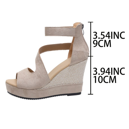 2026 Zomer Nieuwe Stijl Casual Licht Beige Sleehak Sandalen Open Teen Platform Schoenen met Rug Rits Hoge Hakken, Dames Schoenen