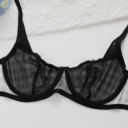 Sexy Bra Set, Plaid Style, Breathable Ultra-thin Anti-sagging Lingerie, Women's Underwear Set