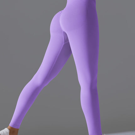 Seamless Solid High-Waist Peach Workout Leggings-2