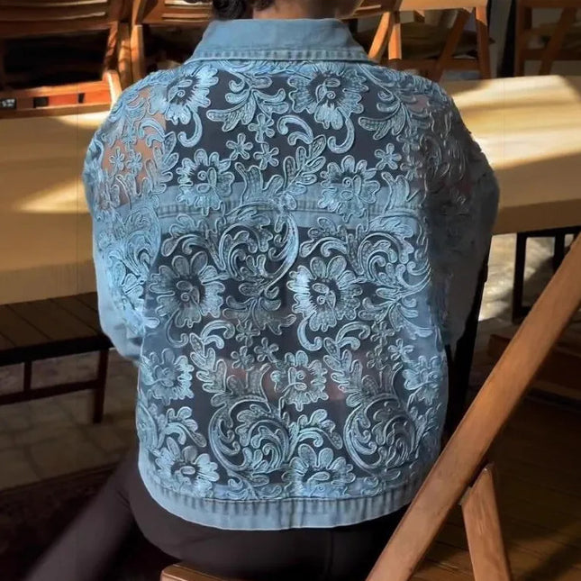 Stylish Casual Lace-panel Denim Jacket Comfortable And Short-length - XdropX