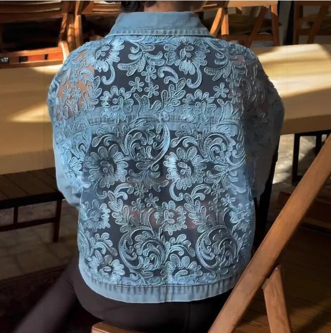 Stylish Casual Lace-panel Denim Jacket Comfortable And Short-length - XdropX