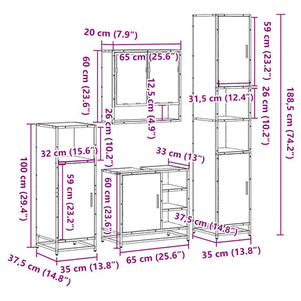 4-Delige Badkamermeubelset Bewerkt Hout Kleurig - XdropX