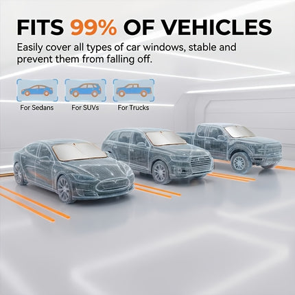 Zonnescherm voor Autovoorruit – Reflecterende Stof met Hoge Dichtheid, Naadloze Pasvorm over de Volledige Rand, Boorvrije UV-Blokkerende Zonnekap voor Interieurbescherming & Privacy, Vouwt Compact op in Deuropbergvak, Universele Pasvorm voor Sedan, SUV,