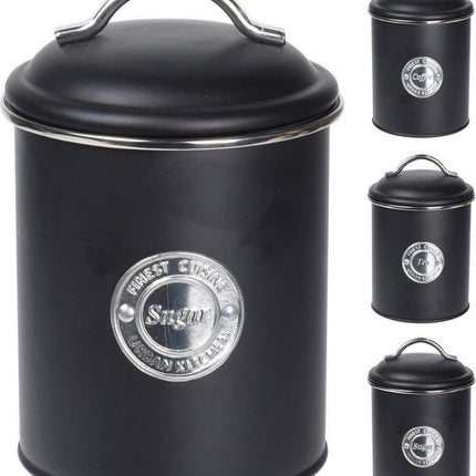 Excellent Houseware Voorraadbussen Klassiek Zwart - Set Van 3 Stuks