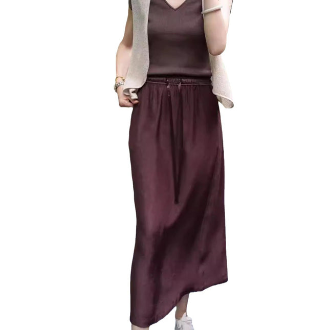 Acetate Satin A-line Skirt Womens Summer New Arrival - XdropX