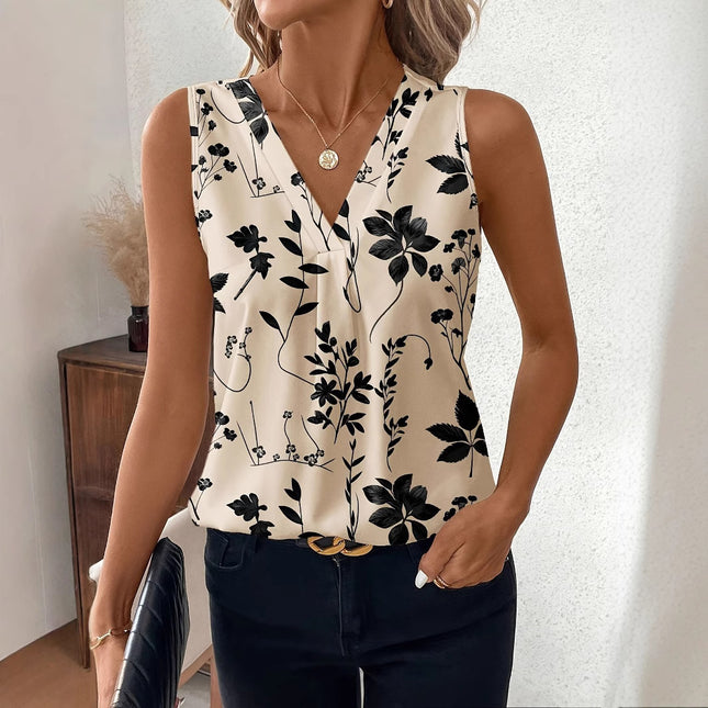 Women's Casual Floral Print Sleeveless V-neck Vest Tops - XdropX