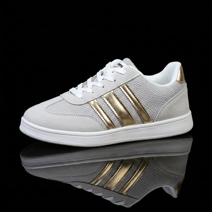 Damesmode Trendy 3-streep Multicolor Casual Atletische Platte Schoenen, Vetersluiting Effen Ademend Niet-Stuffy, Alle Seizoenen Draagbaar, Exquise Modieuze Praktische Vakantie Cadeau, Geschikt voor Sport Wandelen Vrije Tijd Reizen Multi-Scene Veelzijdig,