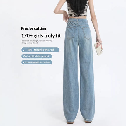 Summer Thin New High Waist Wide Leg Straight Pants In Light Color Tailored Fit For Taller Figures Made From Tencel