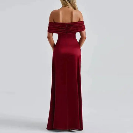 Elegant Waist-cinching Slim-fit Solid-color Long Dress